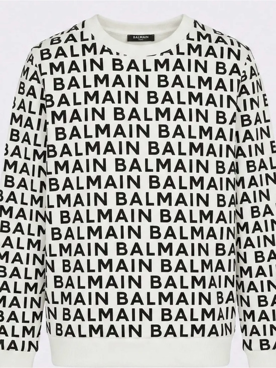 Balmain Tops - Balmain White Sweatshirt with Black All-Over Logo